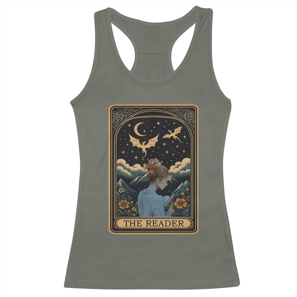 Funny The Reader Tarot Card Racerback Tank Top Girl Reading Fantasy Book - Wonder Print Shop