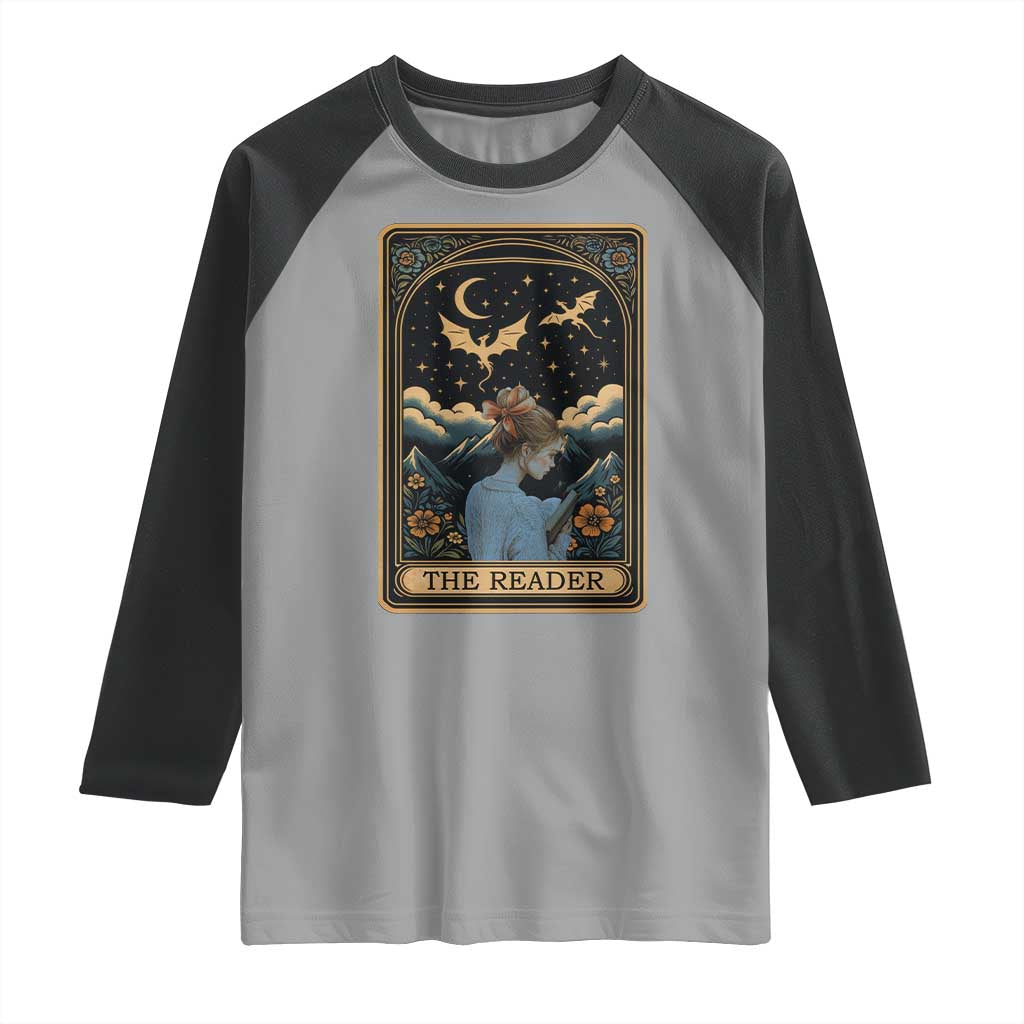 Funny The Reader Tarot Card Raglan Shirt Girl Reading Fantasy Book - Wonder Print Shop
