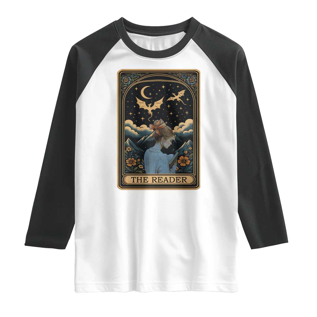 Funny The Reader Tarot Card Raglan Shirt Girl Reading Fantasy Book - Wonder Print Shop