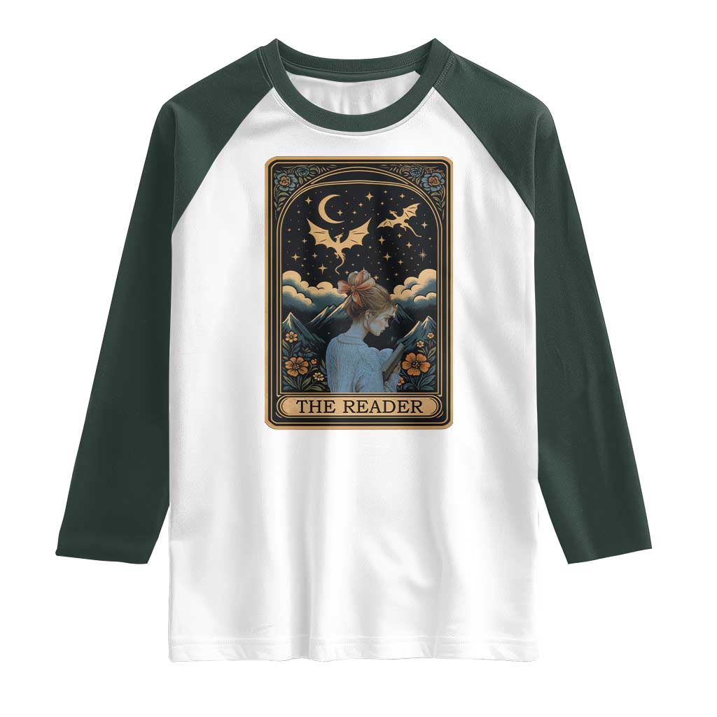 Funny The Reader Tarot Card Raglan Shirt Girl Reading Fantasy Book - Wonder Print Shop