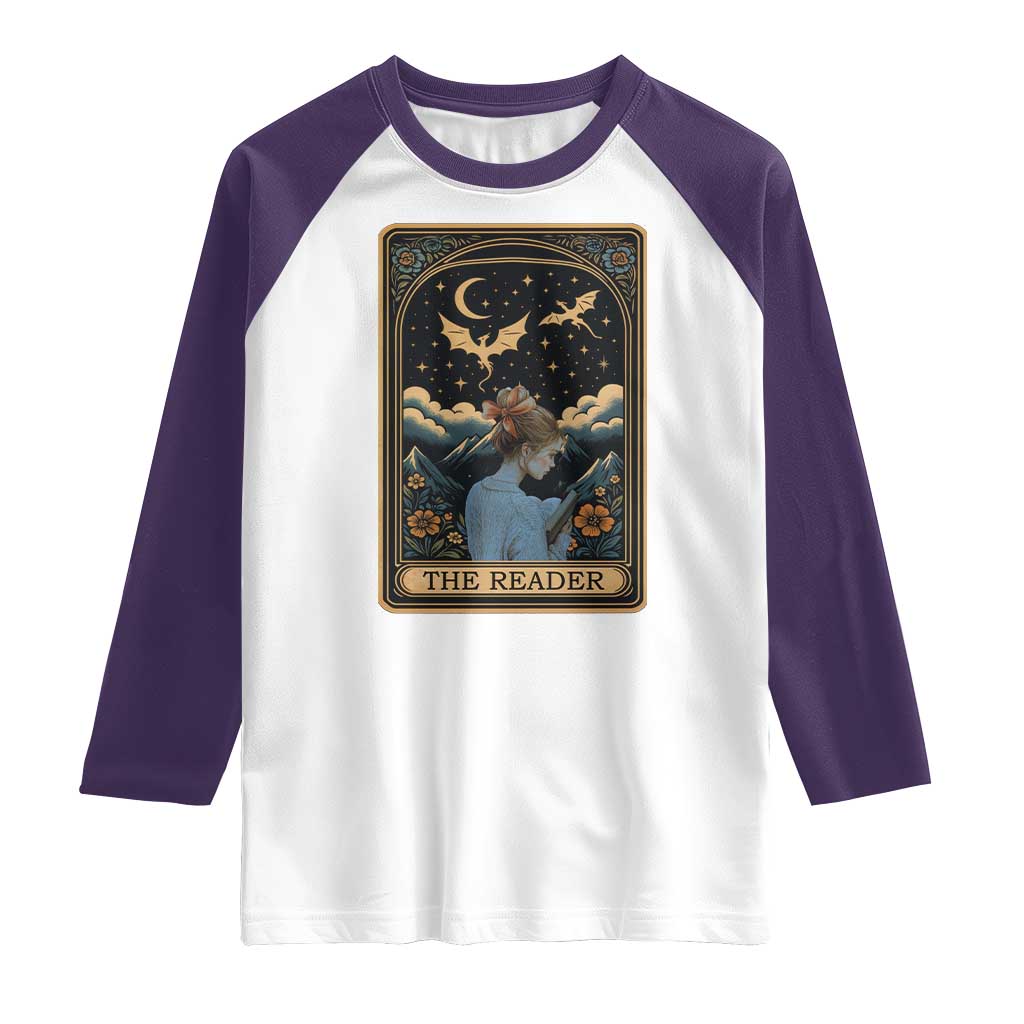 Funny The Reader Tarot Card Raglan Shirt Girl Reading Fantasy Book - Wonder Print Shop