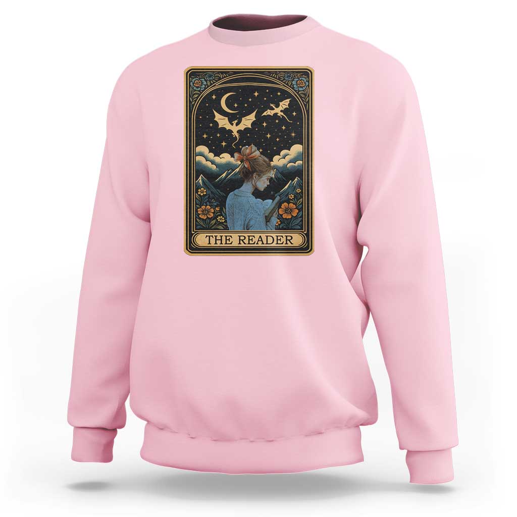 Funny The Reader Tarot Card Sweatshirt Girl Reading Fantasy Book - Wonder Print Shop
