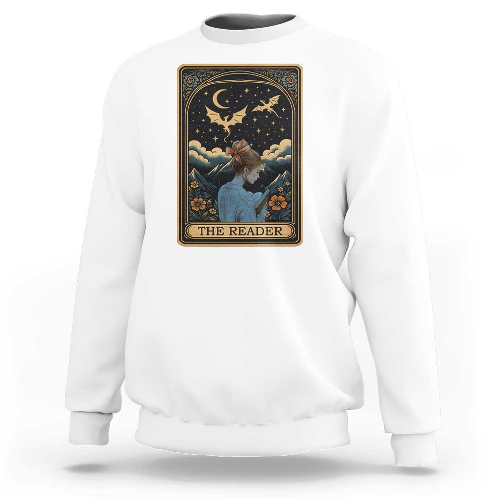 Funny The Reader Tarot Card Sweatshirt Girl Reading Fantasy Book - Wonder Print Shop