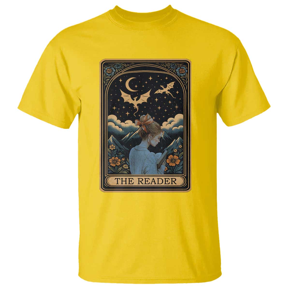 Funny The Reader Tarot Card T Shirt Girl Reading Fantasy Book - Wonder Print Shop