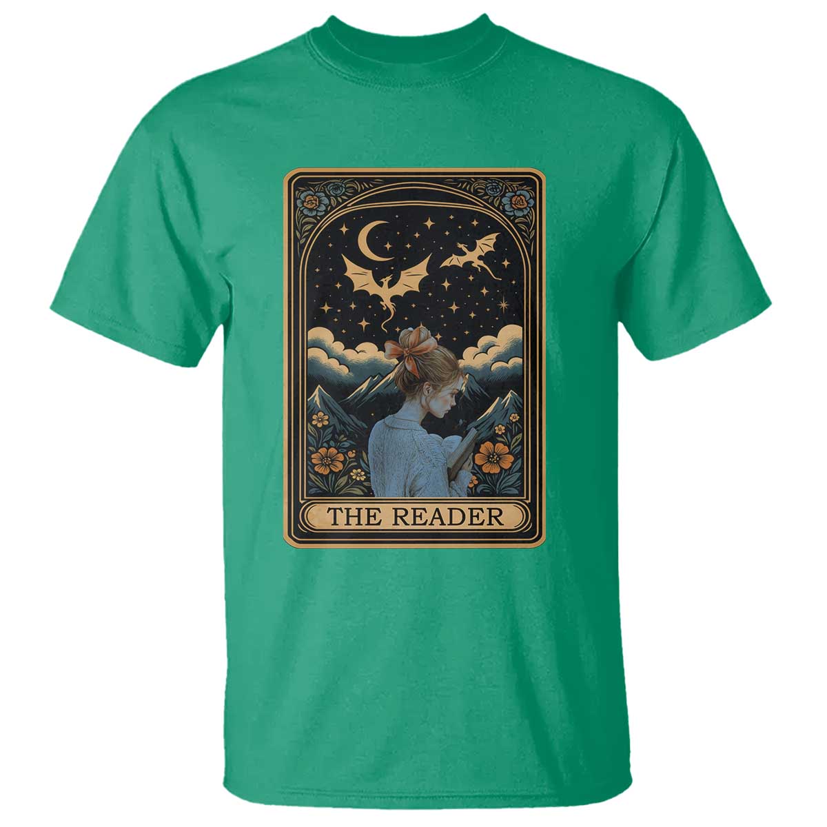 Funny The Reader Tarot Card T Shirt Girl Reading Fantasy Book - Wonder Print Shop