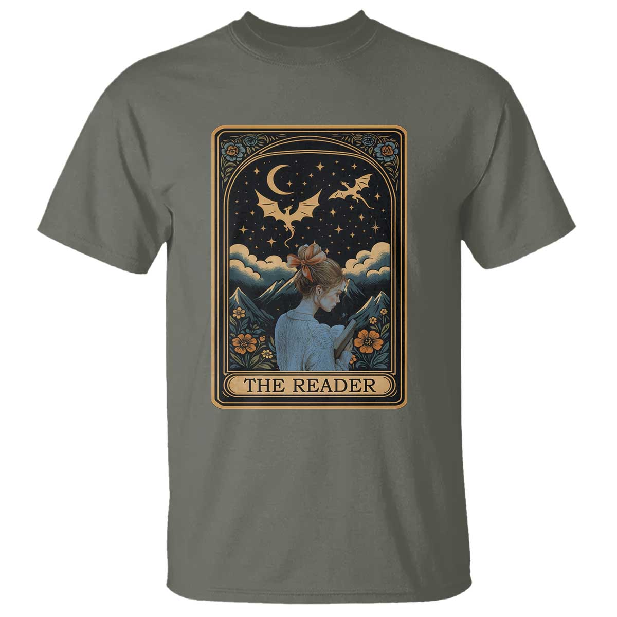Funny The Reader Tarot Card T Shirt Girl Reading Fantasy Book - Wonder Print Shop