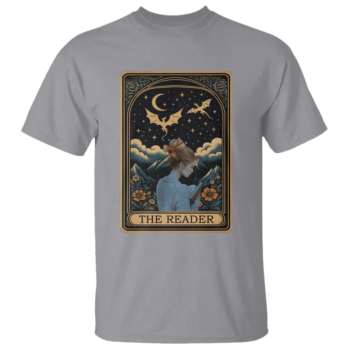 Funny The Reader Tarot Card T Shirt Girl Reading Fantasy Book - Wonder Print Shop