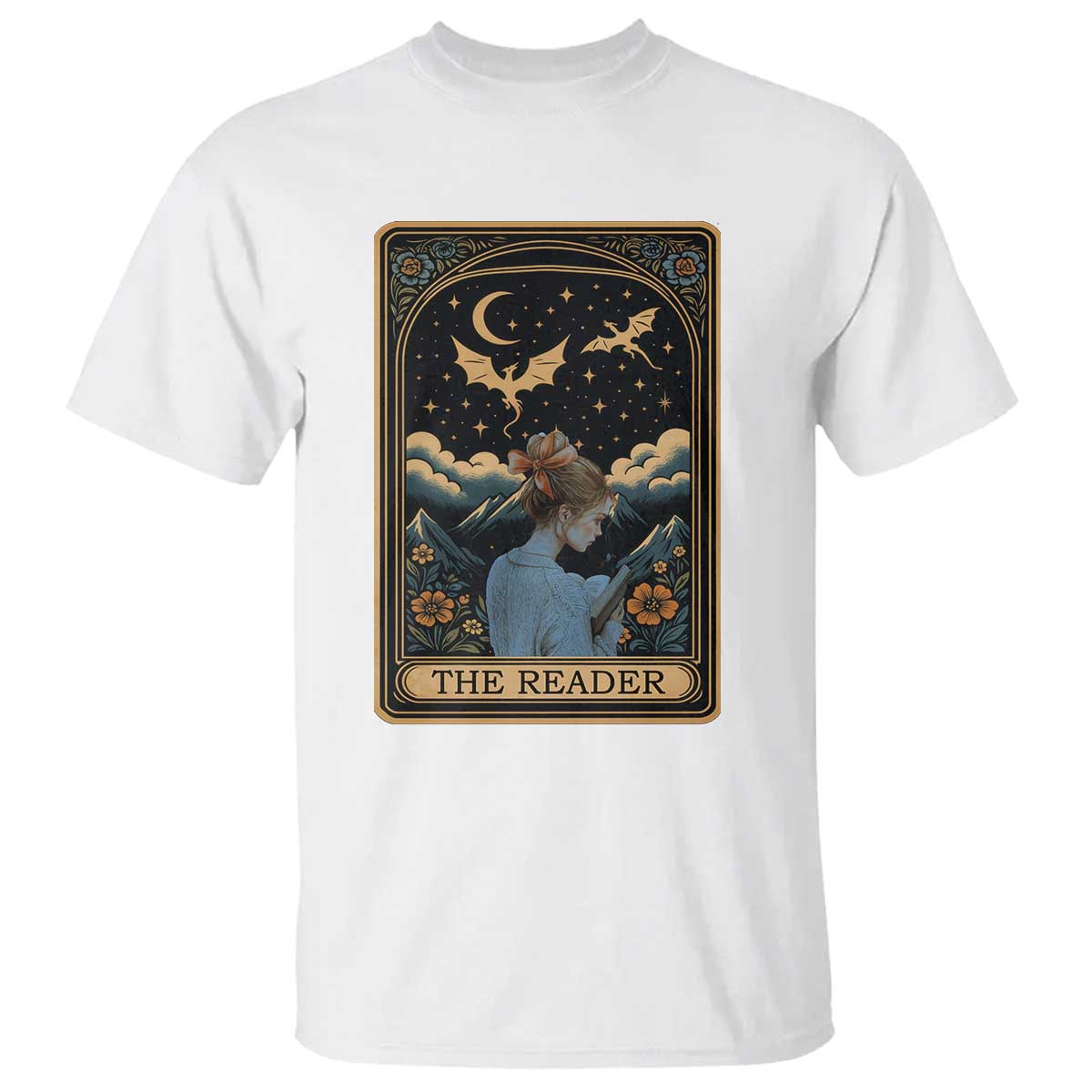 Funny The Reader Tarot Card T Shirt Girl Reading Fantasy Book - Wonder Print Shop