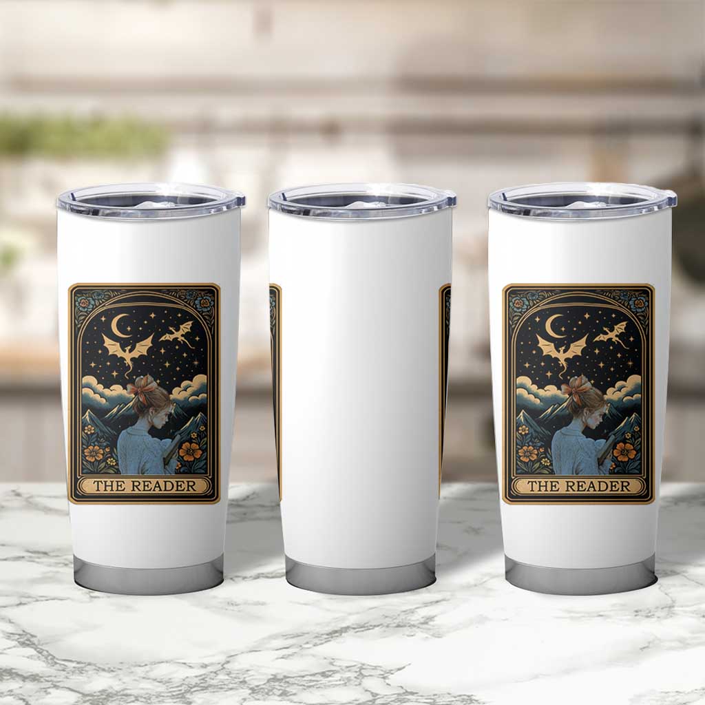 Funny The Reader Tarot Card Tumbler Cup Girl Reading Fantasy Book