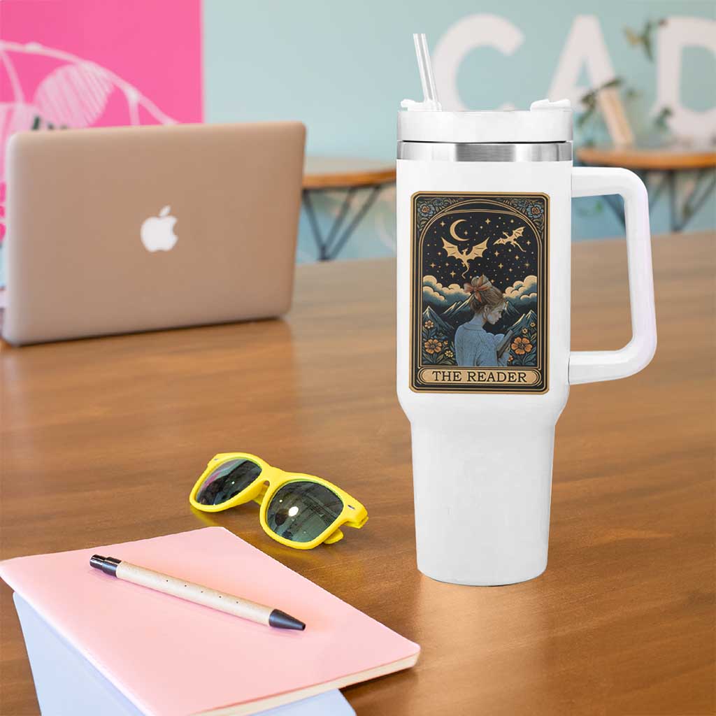 Funny The Reader Tarot Card Tumbler With Handle Girl Reading Fantasy Book