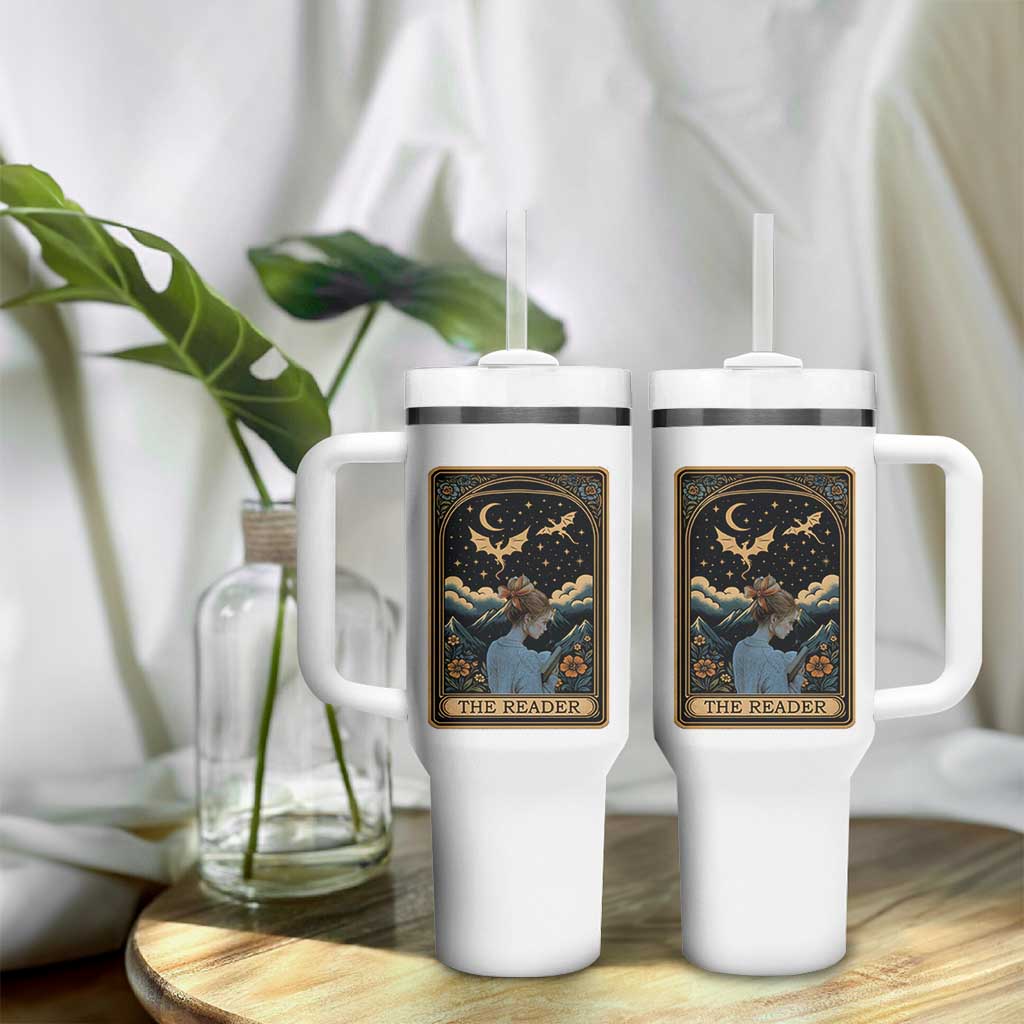 Funny The Reader Tarot Card Tumbler With Handle Girl Reading Fantasy Book