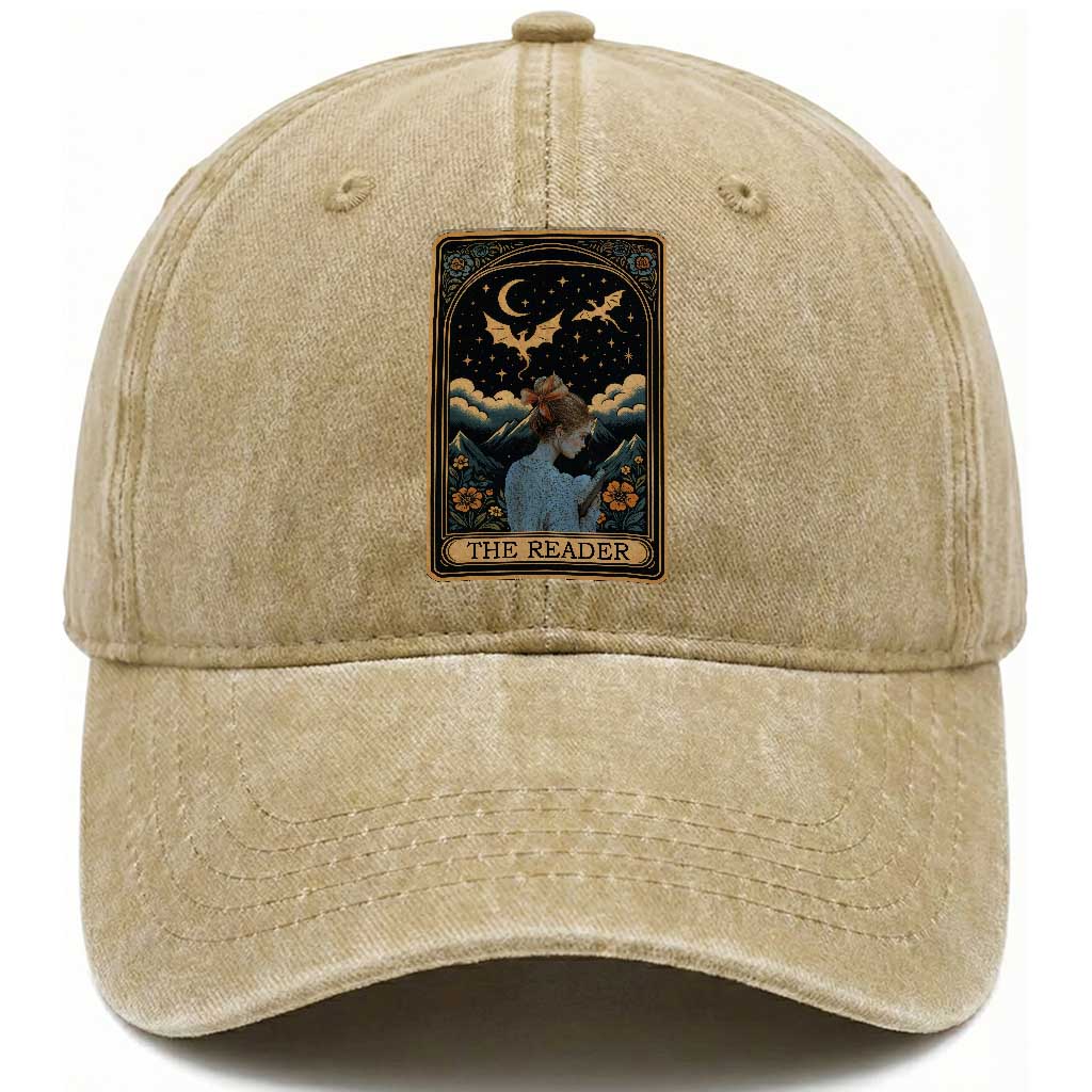 Funny The Reader Tarot Card Washed Cotton Baseball Cap Girl Reading Fantasy Book