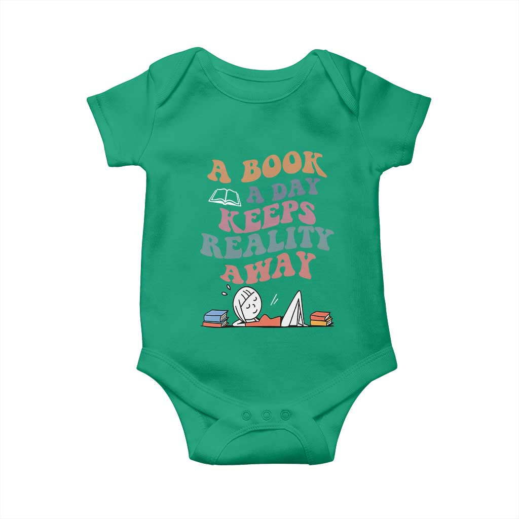 A Book A Day Keeps Reality Away Baby Onesie Cute Girl Book Lover - Wonder Print Shop