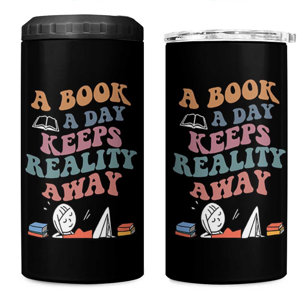 A Book A Day Keeps Reality Away 4 in 1 Can Cooler Tumbler Cute Girl Book Lover