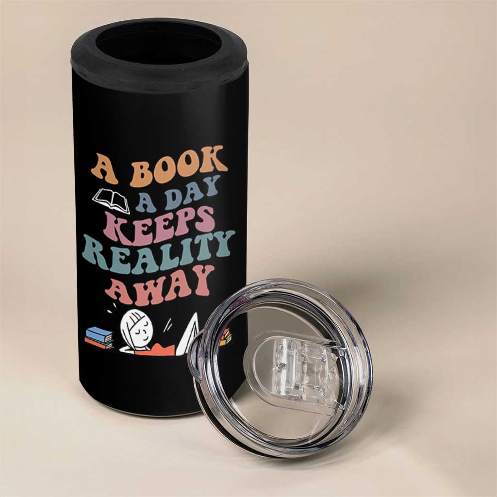 A Book A Day Keeps Reality Away 4 in 1 Can Cooler Tumbler Cute Girl Book Lover