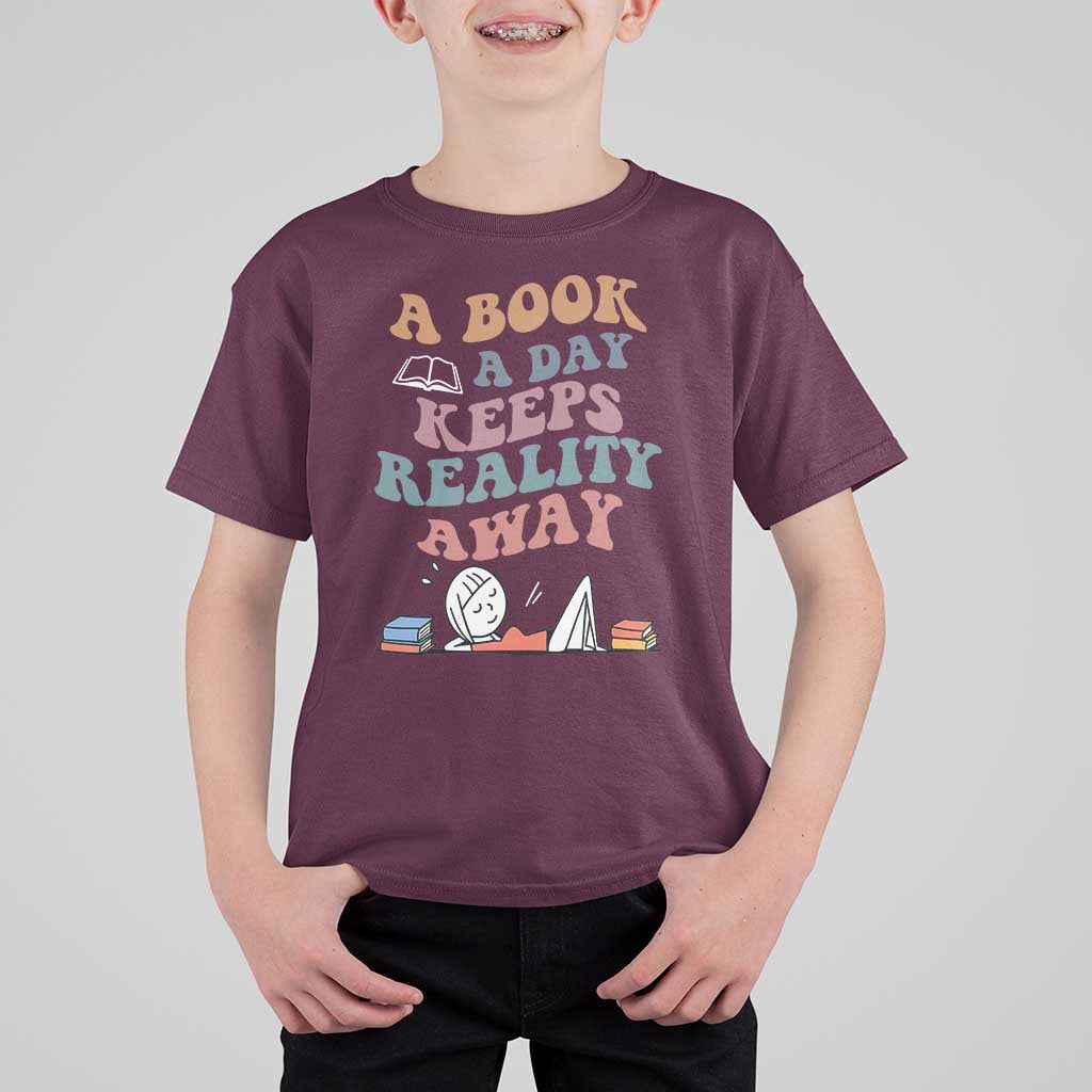 A Book A Day Keeps Reality Away T Shirt For Kid Cute Girl Book Lover - Wonder Print Shop