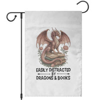 Easily Distracted By Dragon And Books Garden Flag Funny Book Lover - Wonder Print Shop
