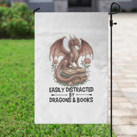 Easily Distracted By Dragon And Books Garden Flag Funny Book Lover - Wonder Print Shop