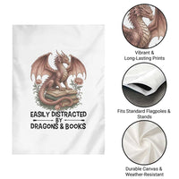 Easily Distracted By Dragon And Books Garden Flag Funny Book Lover - Wonder Print Shop