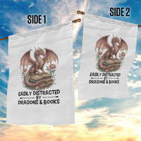 Easily Distracted By Dragon And Books Garden Flag Funny Book Lover - Wonder Print Shop