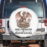Easily Distracted By Dragon And Books Spare Tire Cover Funny Book Lover - Wonder Print Shop