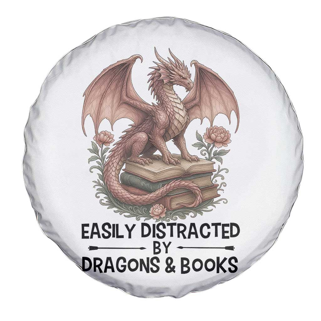 Easily Distracted By Dragon And Books Spare Tire Cover Funny Book Lover - Wonder Print Shop