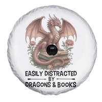 Easily Distracted By Dragon And Books Spare Tire Cover Funny Book Lover - Wonder Print Shop