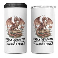 Easily Distracted By Dragon And Books 4 in 1 Can Cooler Tumbler Funny Book Lover