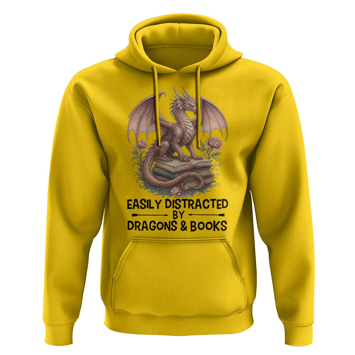 Easily Distracted By Dragon And Books Hoodie Funny Book Lover - Wonder Print Shop