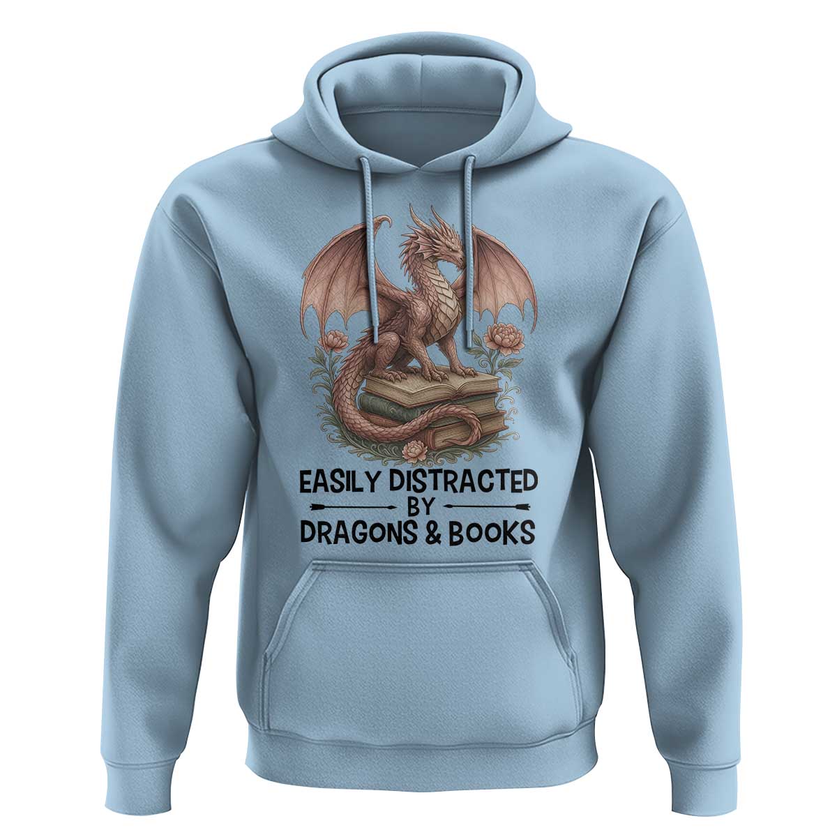 Easily Distracted By Dragon And Books Hoodie Funny Book Lover - Wonder Print Shop