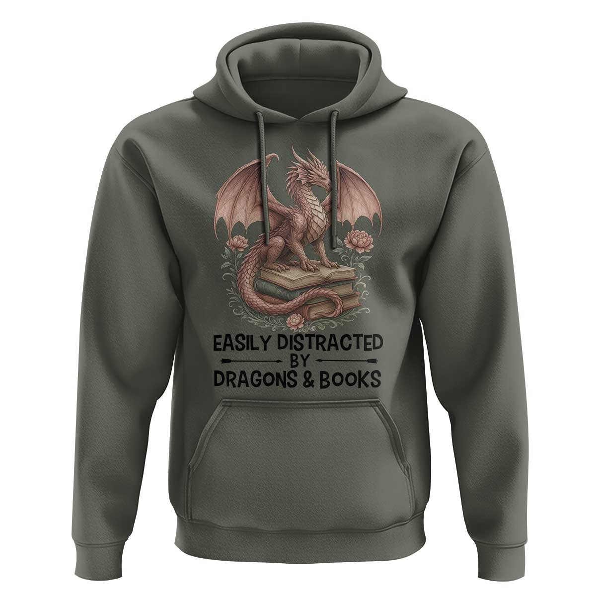 Easily Distracted By Dragon And Books Hoodie Funny Book Lover - Wonder Print Shop