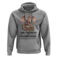 Easily Distracted By Dragon And Books Hoodie Funny Book Lover - Wonder Print Shop