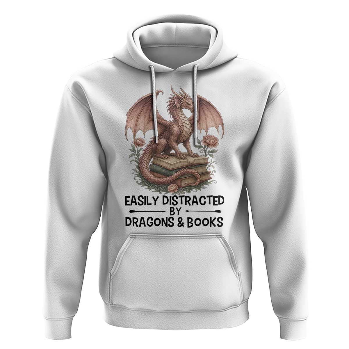 Easily Distracted By Dragon And Books Hoodie Funny Book Lover - Wonder Print Shop