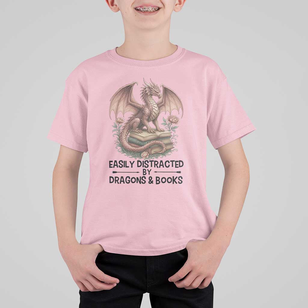 Easily Distracted By Dragon And Books T Shirt For Kid Funny Book Lover - Wonder Print Shop