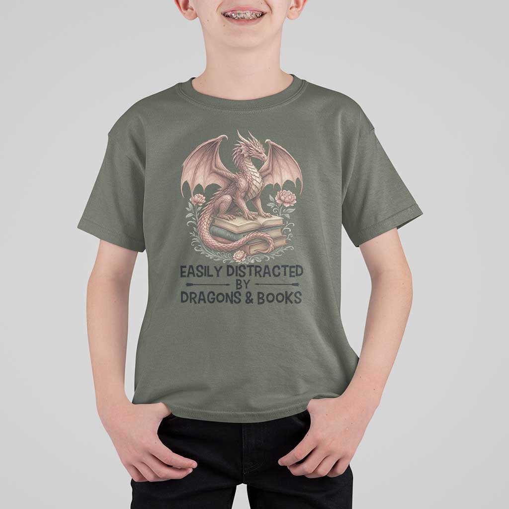 Easily Distracted By Dragon And Books T Shirt For Kid Funny Book Lover - Wonder Print Shop