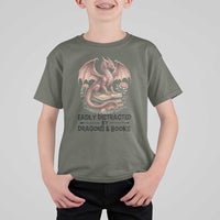 Easily Distracted By Dragon And Books T Shirt For Kid Funny Book Lover - Wonder Print Shop