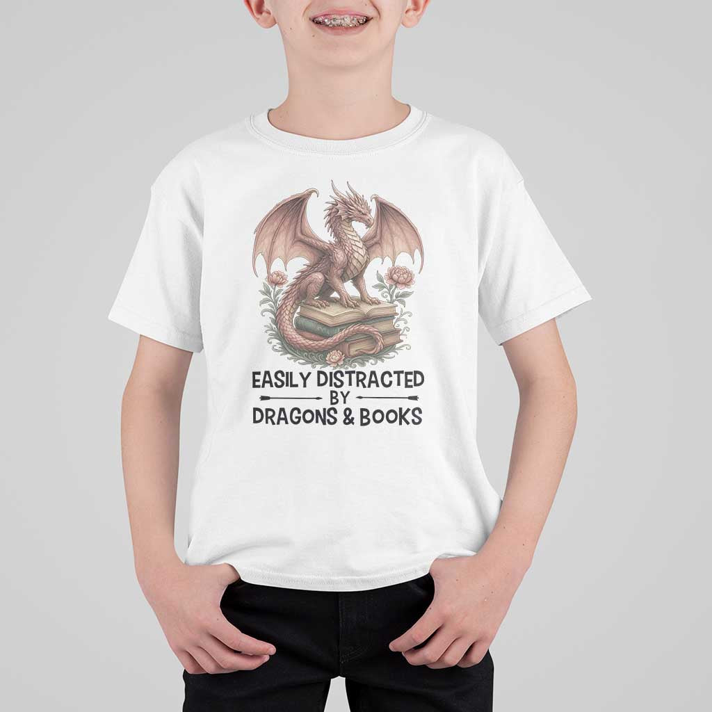 Easily Distracted By Dragon And Books T Shirt For Kid Funny Book Lover - Wonder Print Shop