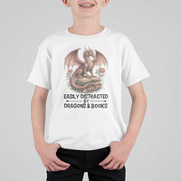 Easily Distracted By Dragon And Books T Shirt For Kid Funny Book Lover - Wonder Print Shop