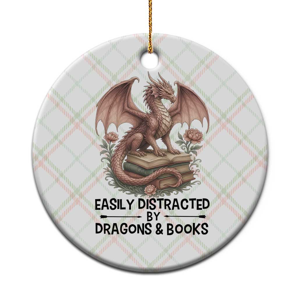 Easily Distracted By Dragon And Books Ceramic Ornament Funny Book Lover - Wonder Print Shop