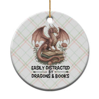Easily Distracted By Dragon And Books Ceramic Ornament Funny Book Lover - Wonder Print Shop