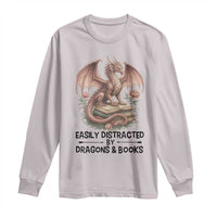 Easily Distracted By Dragon And Books Long Sleeve Shirt Funny Book Lover - Wonder Print Shop