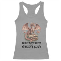 Easily Distracted By Dragon And Books Racerback Tank Top Funny Book Lover - Wonder Print Shop
