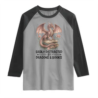 Easily Distracted By Dragon And Books Raglan Shirt Funny Book Lover - Wonder Print Shop