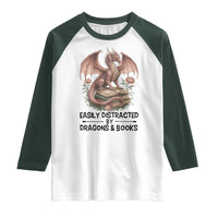 Easily Distracted By Dragon And Books Raglan Shirt Funny Book Lover - Wonder Print Shop