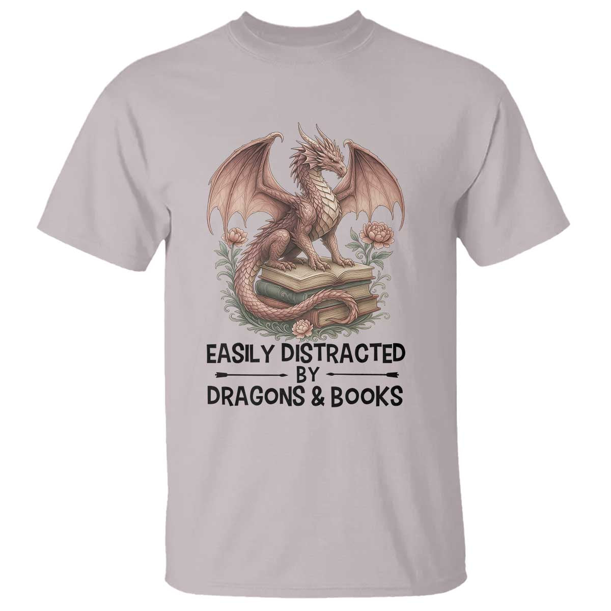 Easily Distracted By Dragon And Books T Shirt Funny Book Lover - Wonder Print Shop