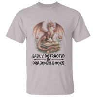 Easily Distracted By Dragon And Books T Shirt Funny Book Lover - Wonder Print Shop