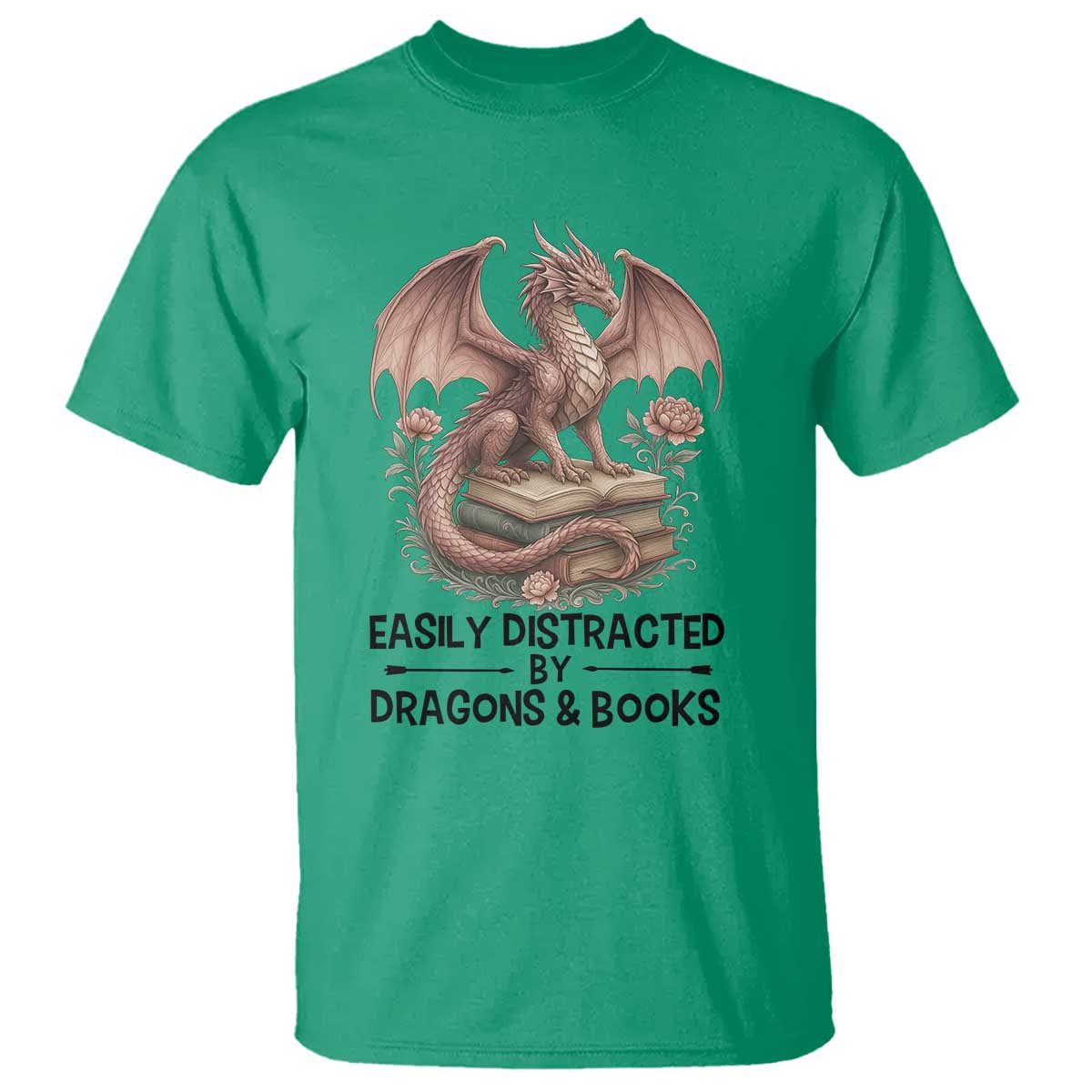 Easily Distracted By Dragon And Books T Shirt Funny Book Lover - Wonder Print Shop