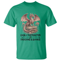 Easily Distracted By Dragon And Books T Shirt Funny Book Lover - Wonder Print Shop