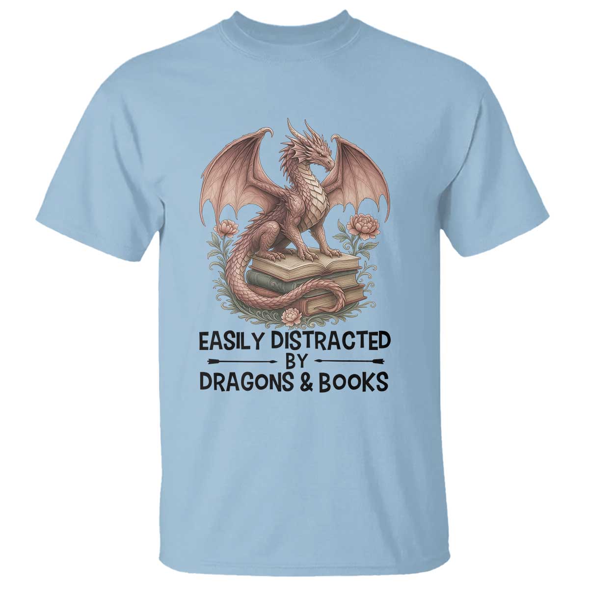 Easily Distracted By Dragon And Books T Shirt Funny Book Lover - Wonder Print Shop