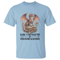 Easily Distracted By Dragon And Books T Shirt Funny Book Lover - Wonder Print Shop